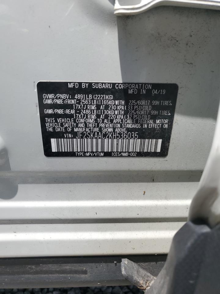 2019 Subaru Forester VIN: JF2SKAAC2KH536035 Lot: 56598995