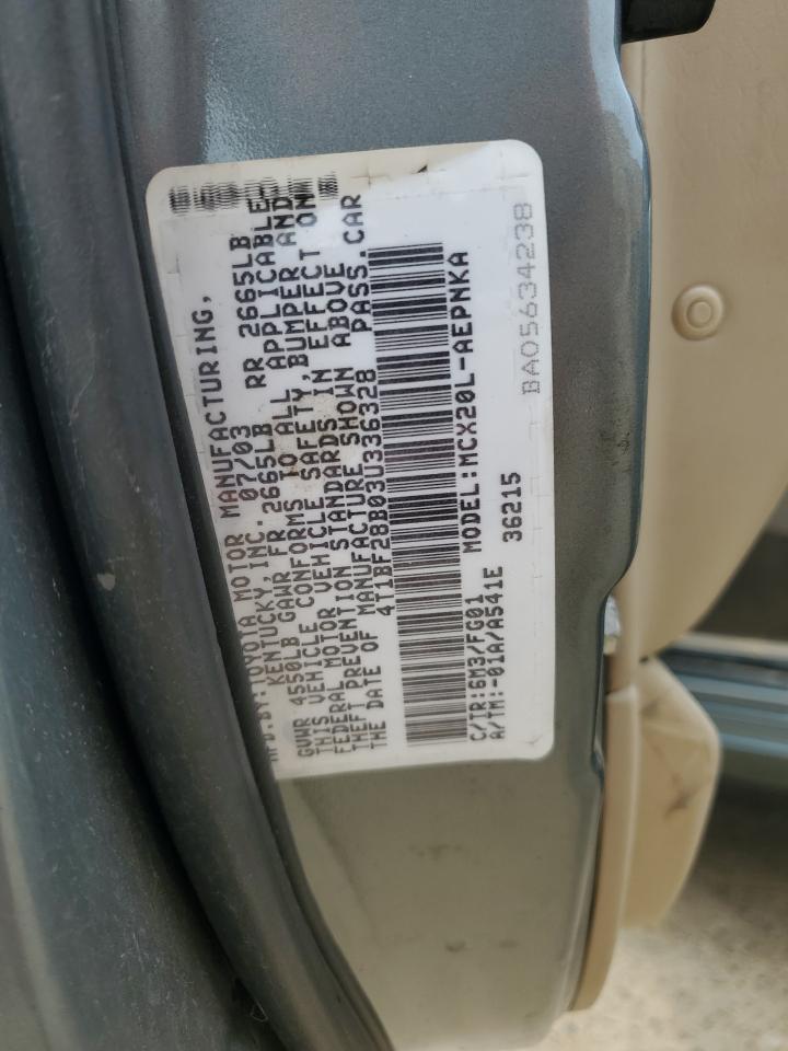 2003 Toyota Avalon Xl VIN: 4T1BF28B03U336328 Lot: 58005255