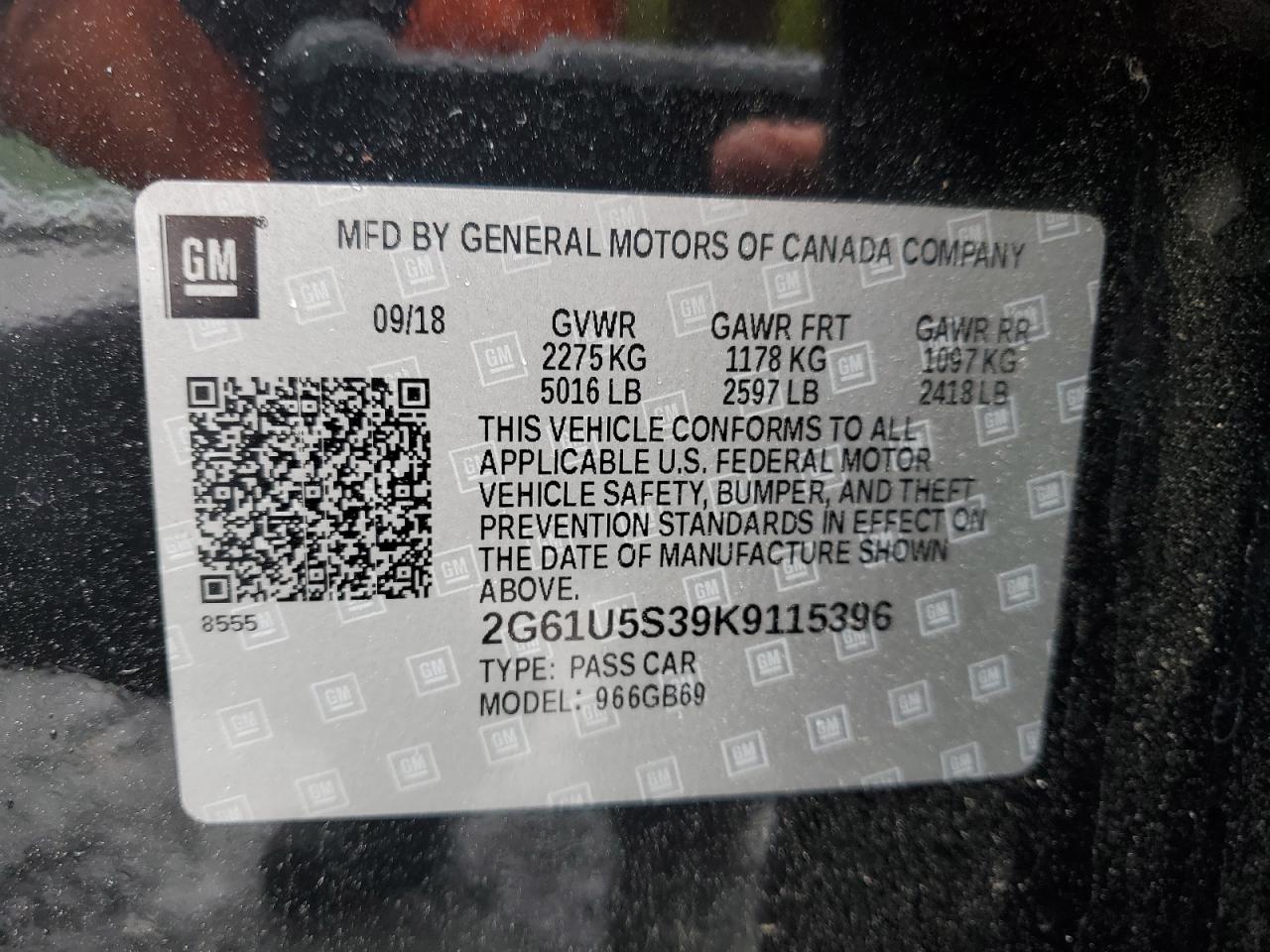 2019 Cadillac Xts VIN: 2G61U5S39K9115396 Lot: 58588805