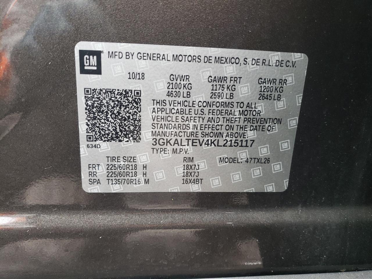 2019 GMC Terrain Sle VIN: 3GKALTEV4KL215117 Lot: 57026665