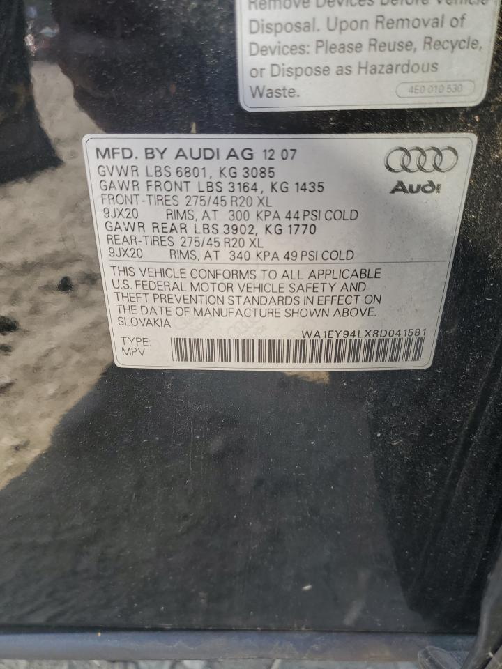 2008 Audi Q7 3.6 Quattro Premium S-Line VIN: WA1EY94LX8D041581 Lot: 55945965