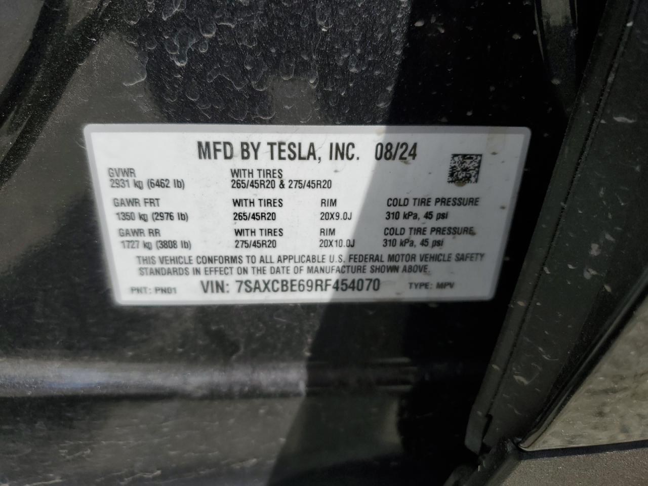 2024 Tesla Model X VIN: 7SAXCBE69RF454070 Lot: 56875585