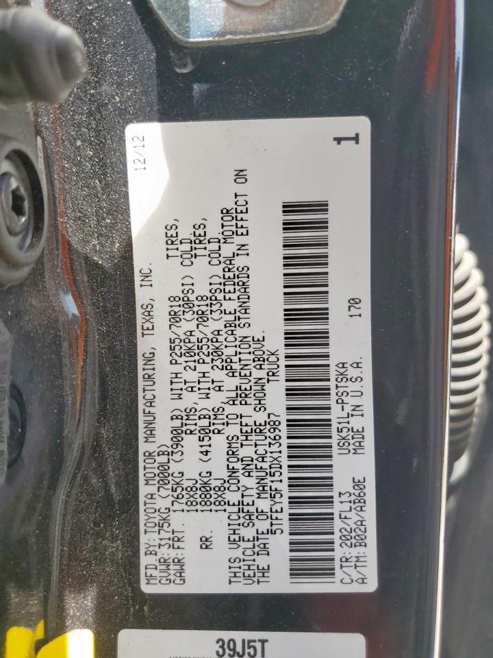 2013 Toyota Tundra Crewmax Sr5 VIN: 5TFEY5F15DX136987 Lot: 56512875
