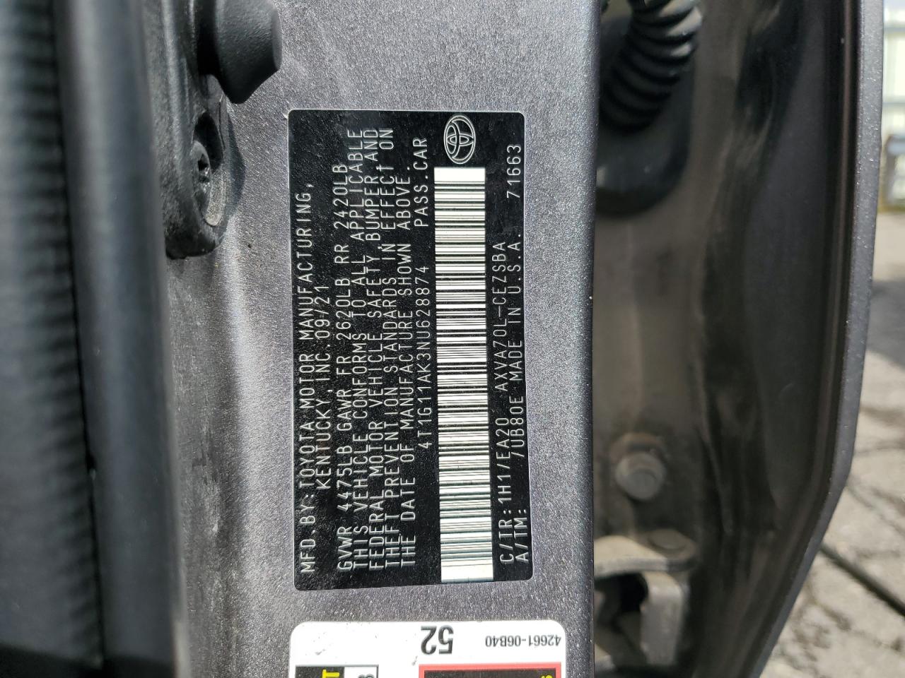 2022 Toyota Camry Se VIN: 4T1G11AK3NU628874 Lot: 56055995