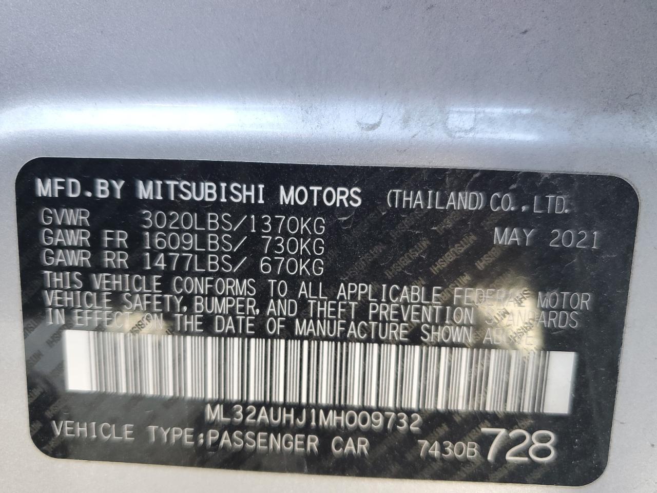 2021 Mitsubishi Mirage Es VIN: ML32AUHJ1MH009732 Lot: 56601355