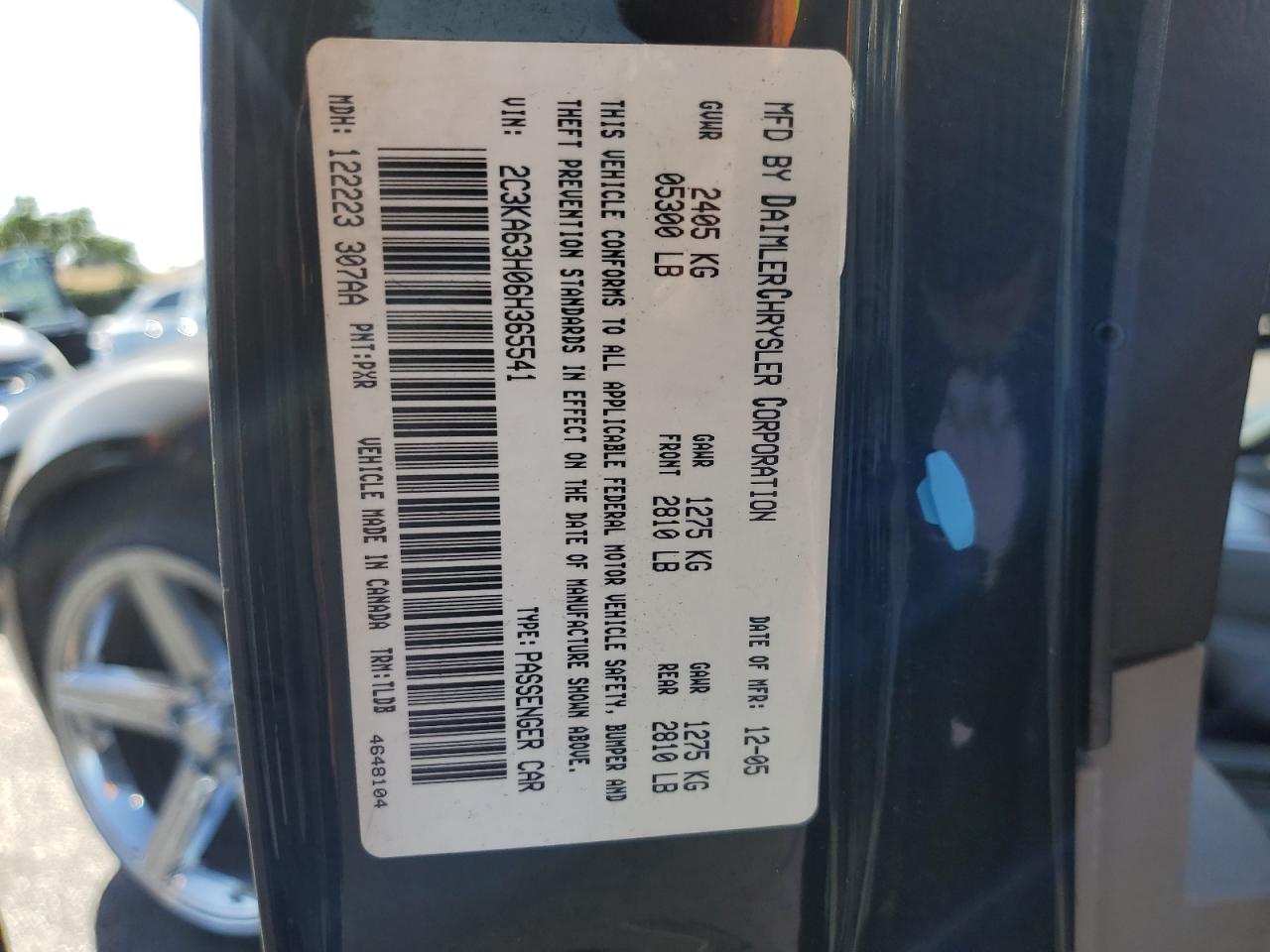 2006 Chrysler 300C VIN: 2C3KA63H06H365541 Lot: 59173195