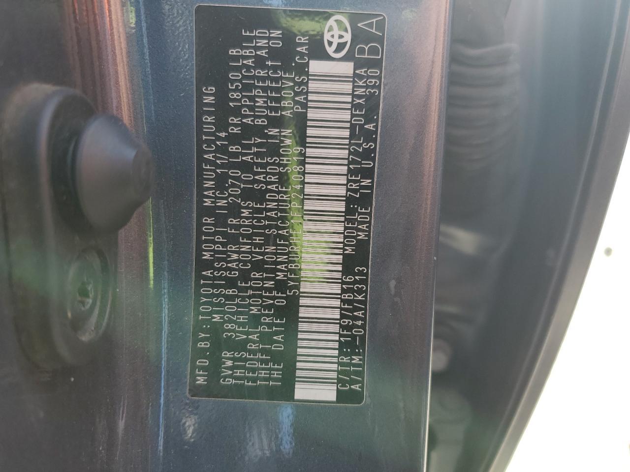 5YFBURHE1FP240819 2015 Toyota Corolla L