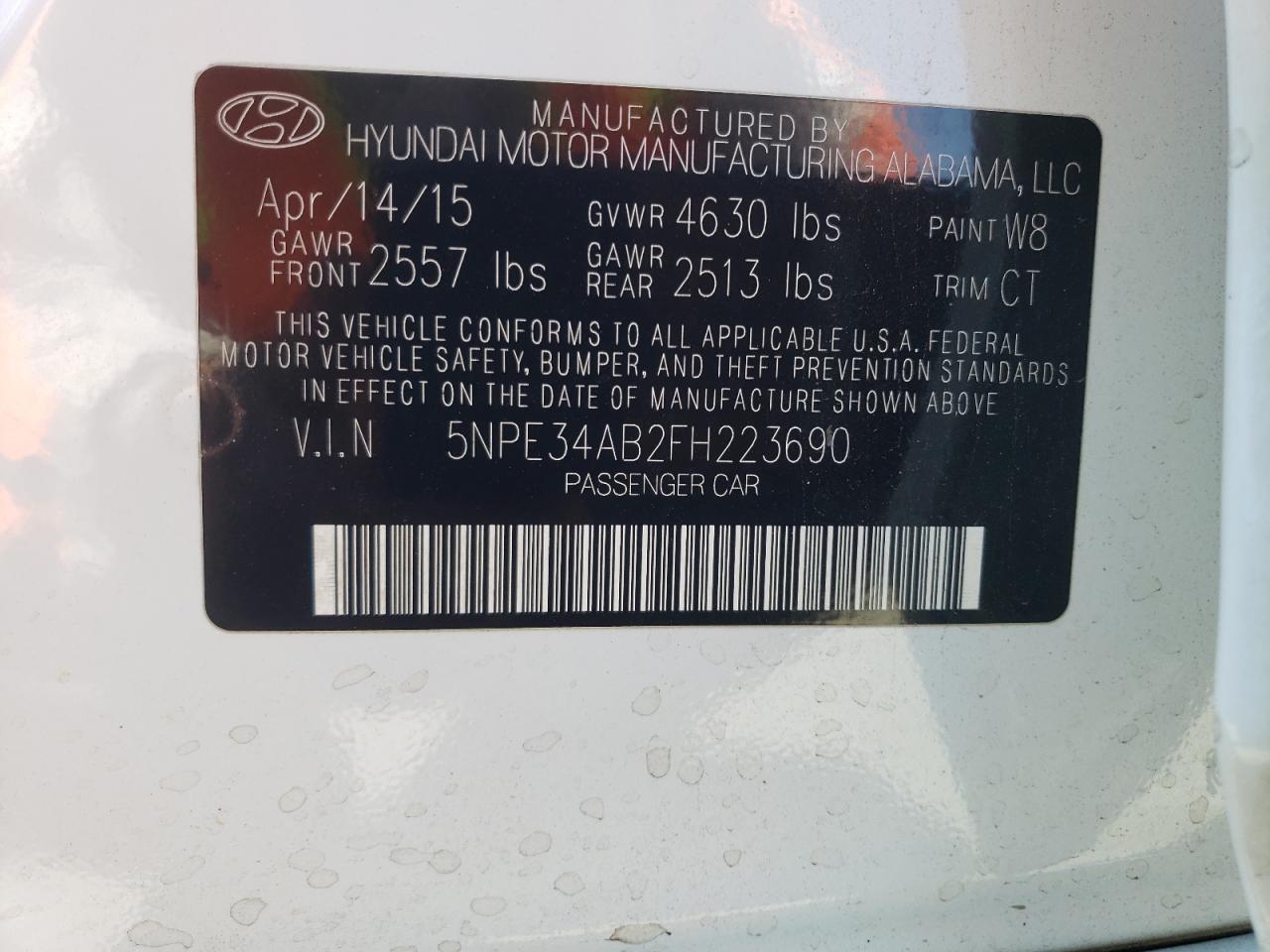 2015 Hyundai Sonata Sport VIN: 5NPE34AB2FH223690 Lot: 58958085