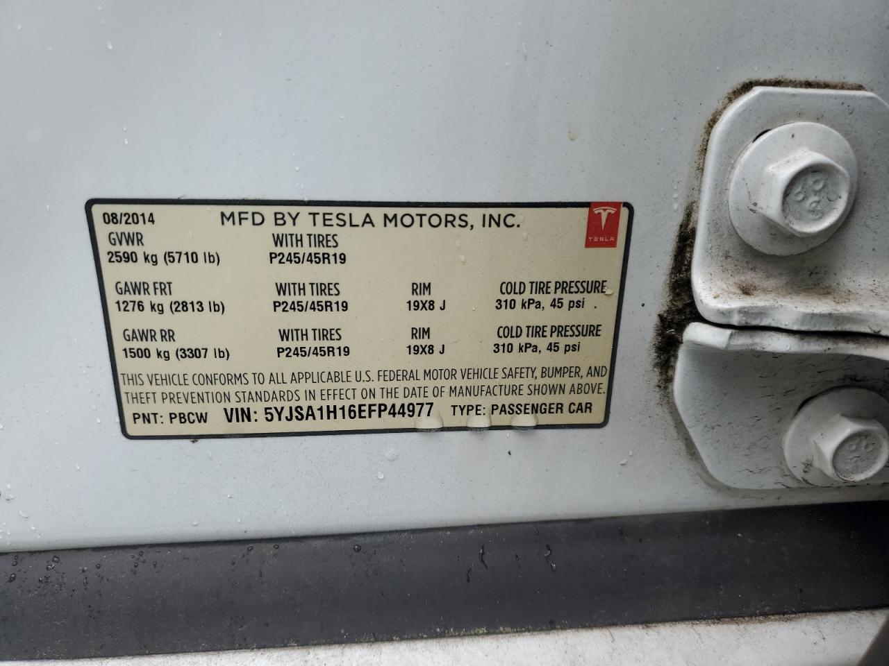 2014 Tesla Model S VIN: 5YJSA1H16EFP44977 Lot: 58138265