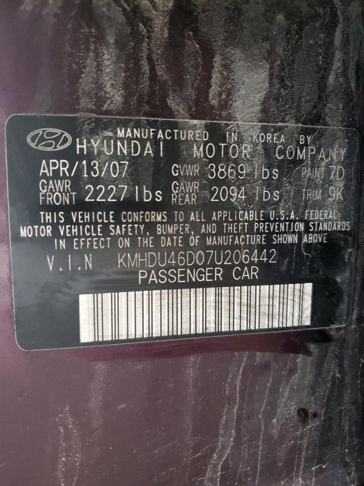 2007 Hyundai Elantra Gls VIN: KMHDU46D07U206442 Lot: 56579175