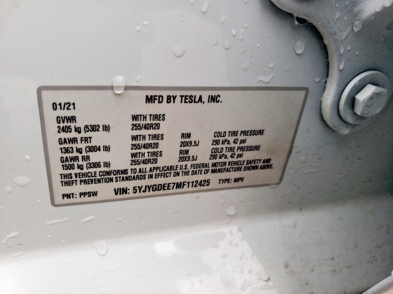 2021 Tesla Model Y VIN: 5YJYGDEE7MF112425 Lot: 55803825