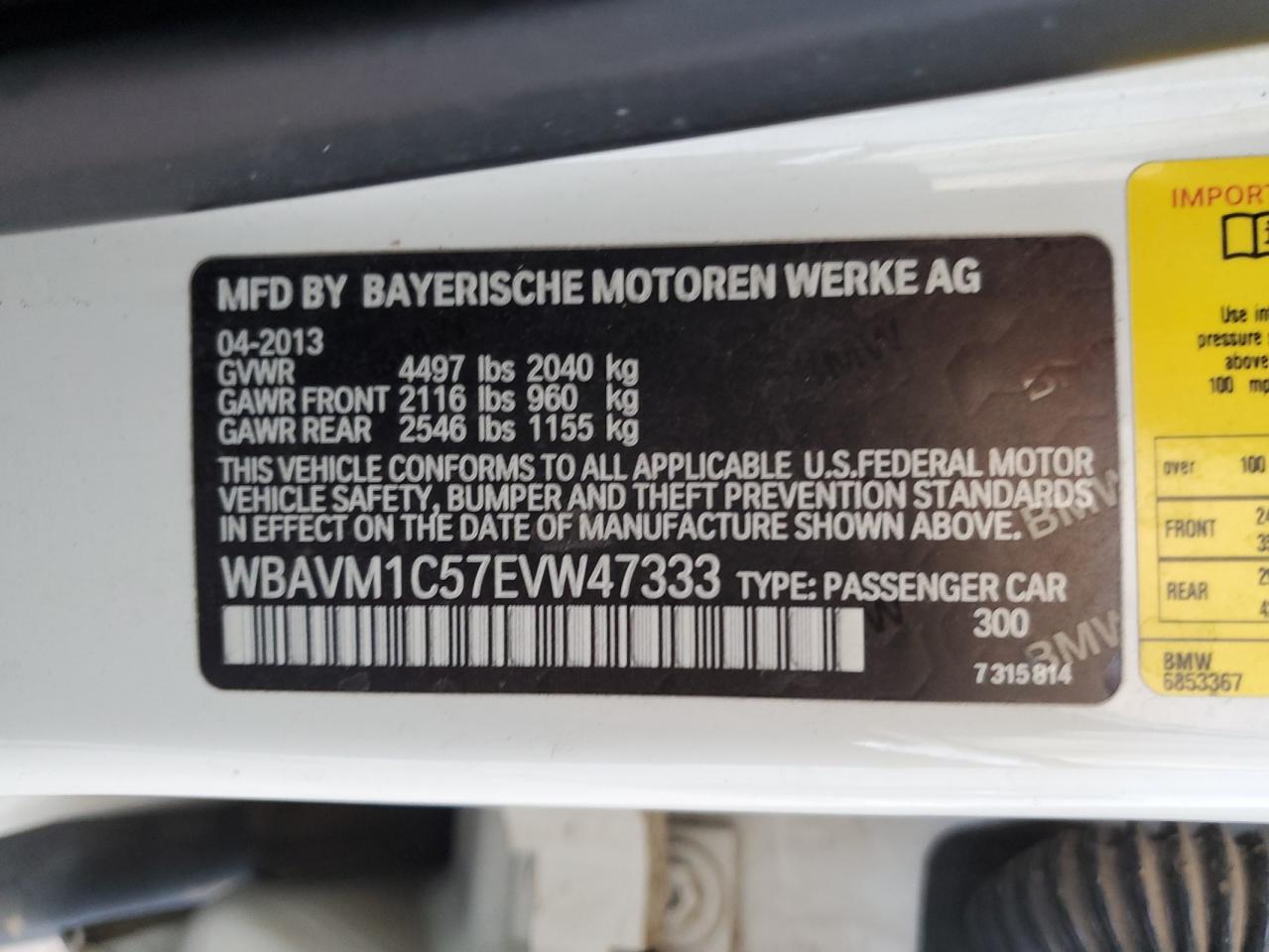 2014 BMW X1 Sdrive28I VIN: WBAVM1C57EVW47333 Lot: 57140635