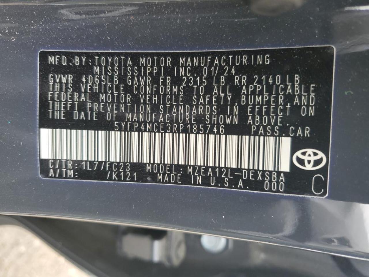 2024 Toyota Corolla Se VIN: 5YFP4MCE3RP185746 Lot: 55950475