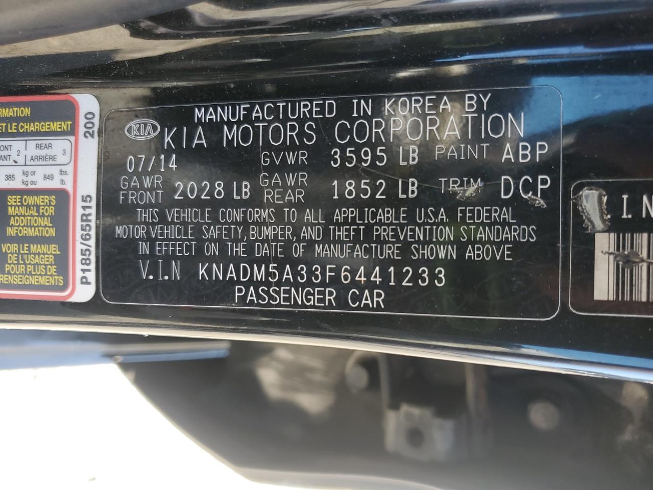 2015 Kia Rio Lx VIN: KNADM5A33F6441233 Lot: 58927405
