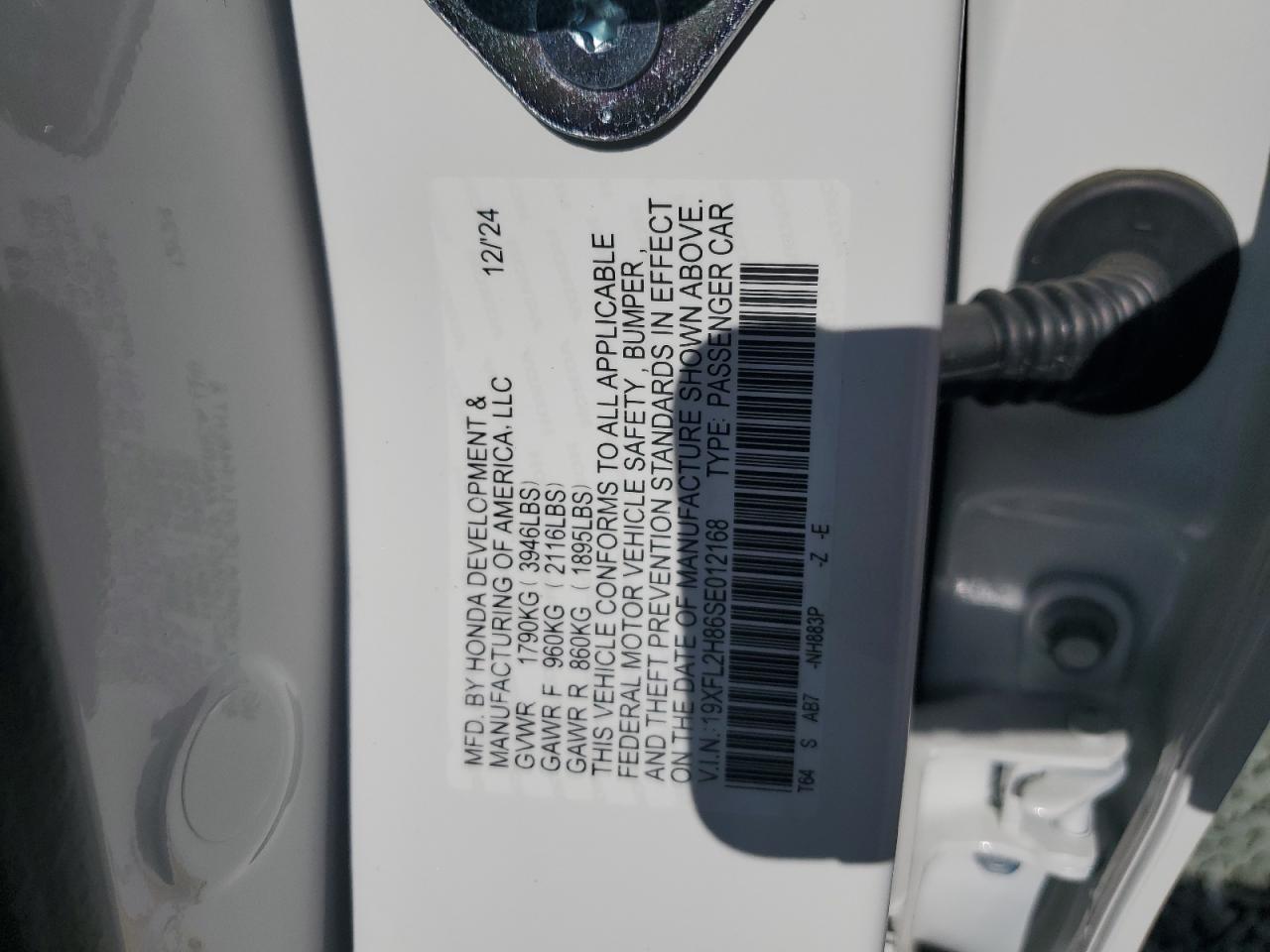 19XFL2H86SE012168 HONDA CIVIC 2025