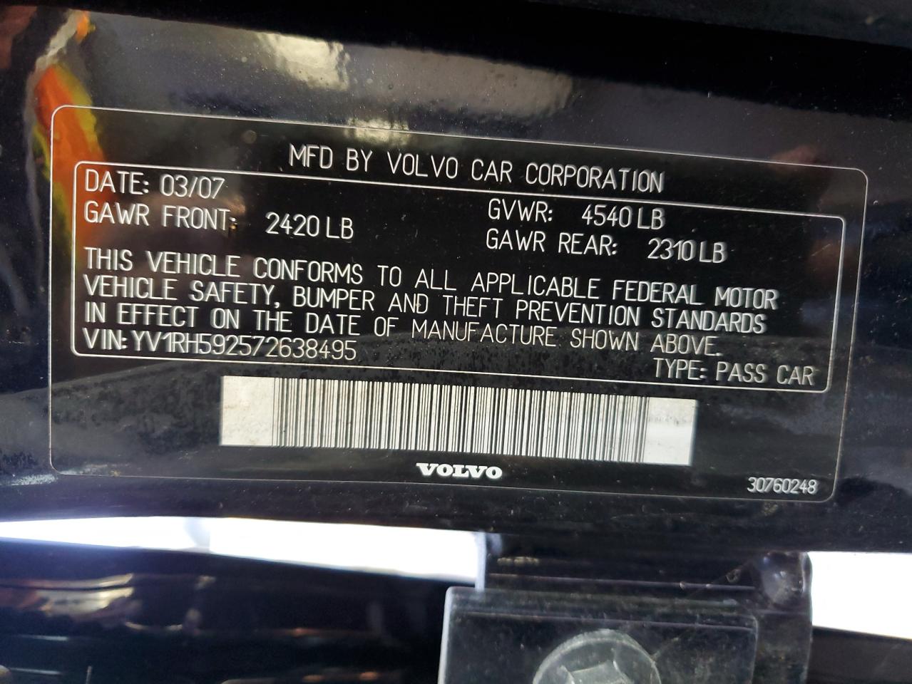 2007 Volvo S60 2.5T VIN: YV1RH592572638495 Lot: 56335705
