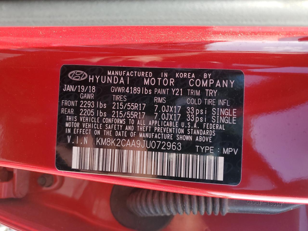 2018 Hyundai Kona Sel VIN: KM8K2CAA9JU072963 Lot: 56498785
