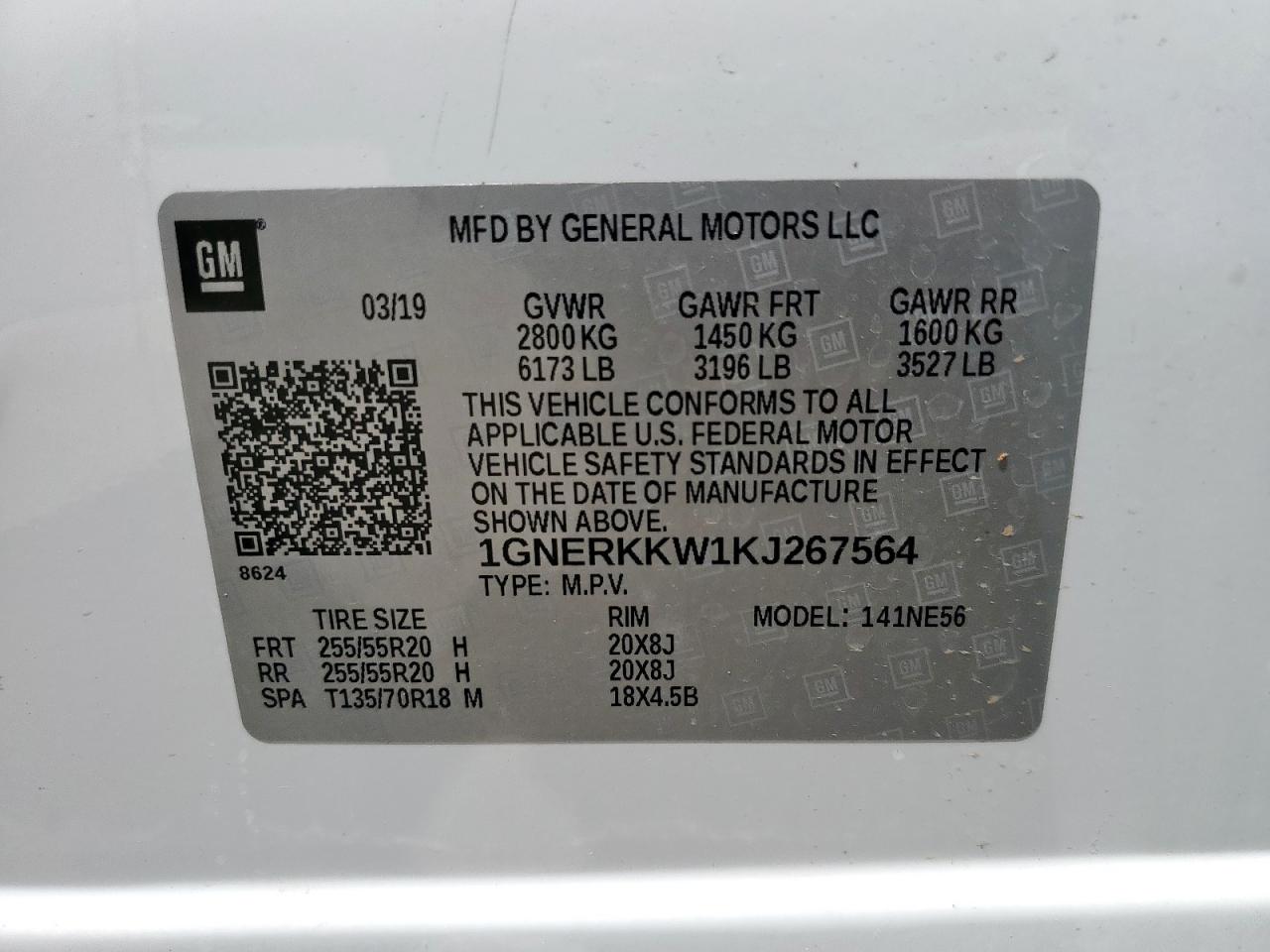 2019 Chevrolet Traverse Premier VIN: 1GNERKKW1KJ267564 Lot: 57810235