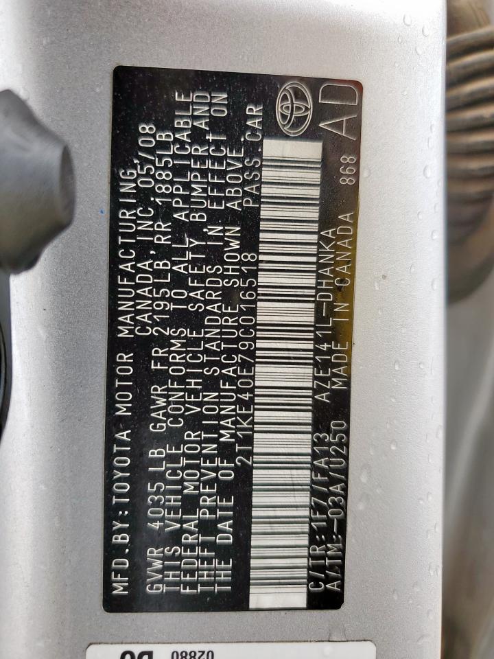 2009 Toyota Corolla Matrix S VIN: 2T1KE40E79C016518 Lot: 52244675