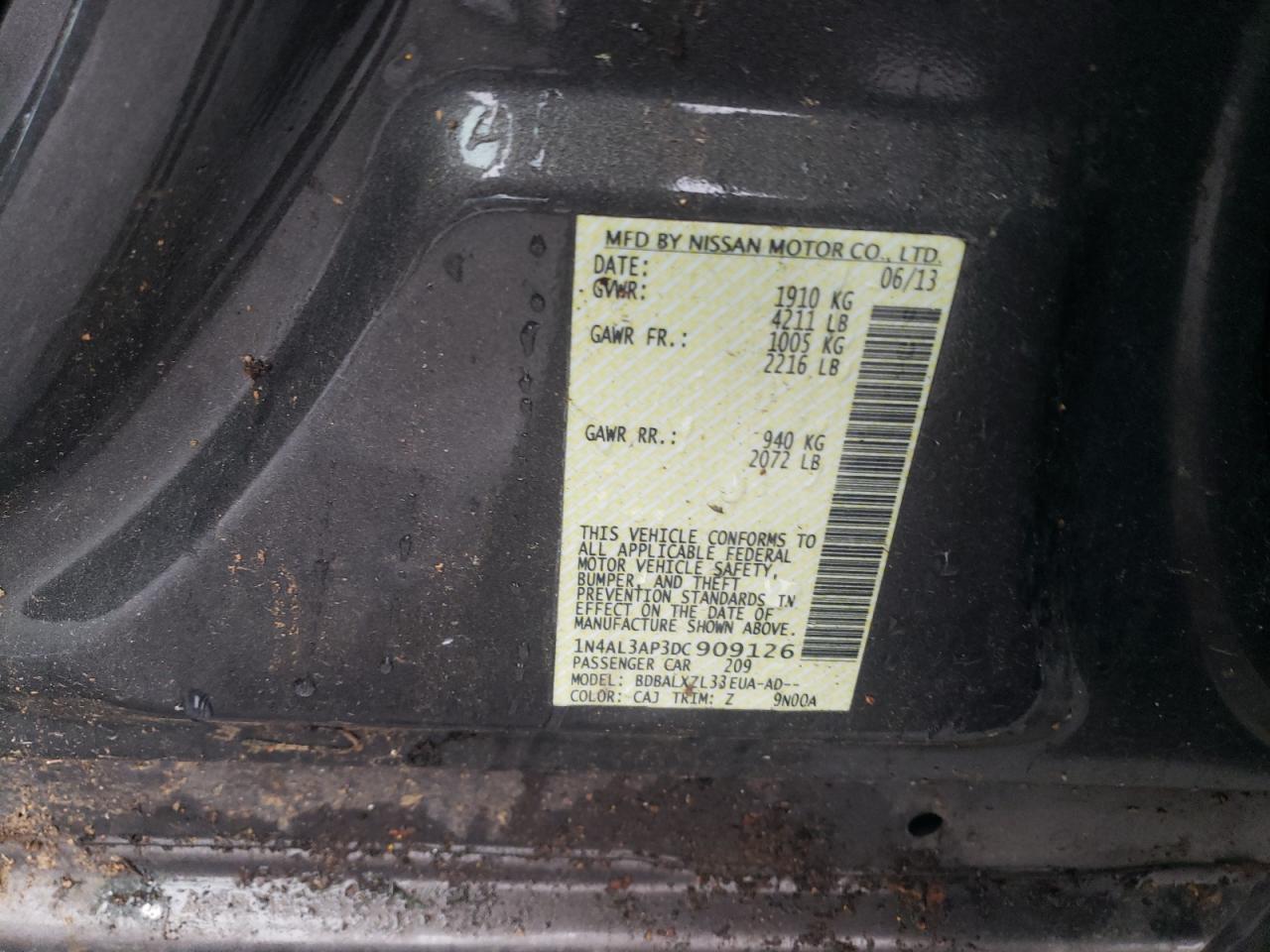 2013 Nissan Altima 2.5 VIN: 1N4AL3AP3DC909126 Lot: 56318535