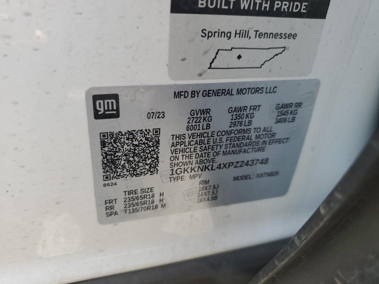 2023 GMC Acadia Sle VIN: 1GKKNKL4XPZ243748 Lot: 57321235