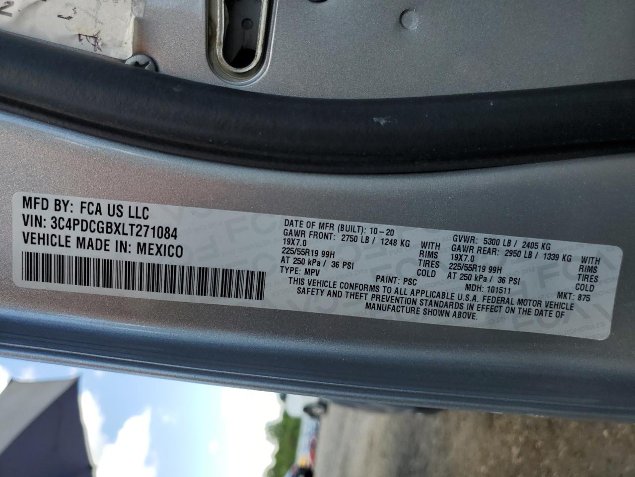 2020 Dodge Journey Crossroad VIN: 3C4PDCGBXLT271084 Lot: 55873025