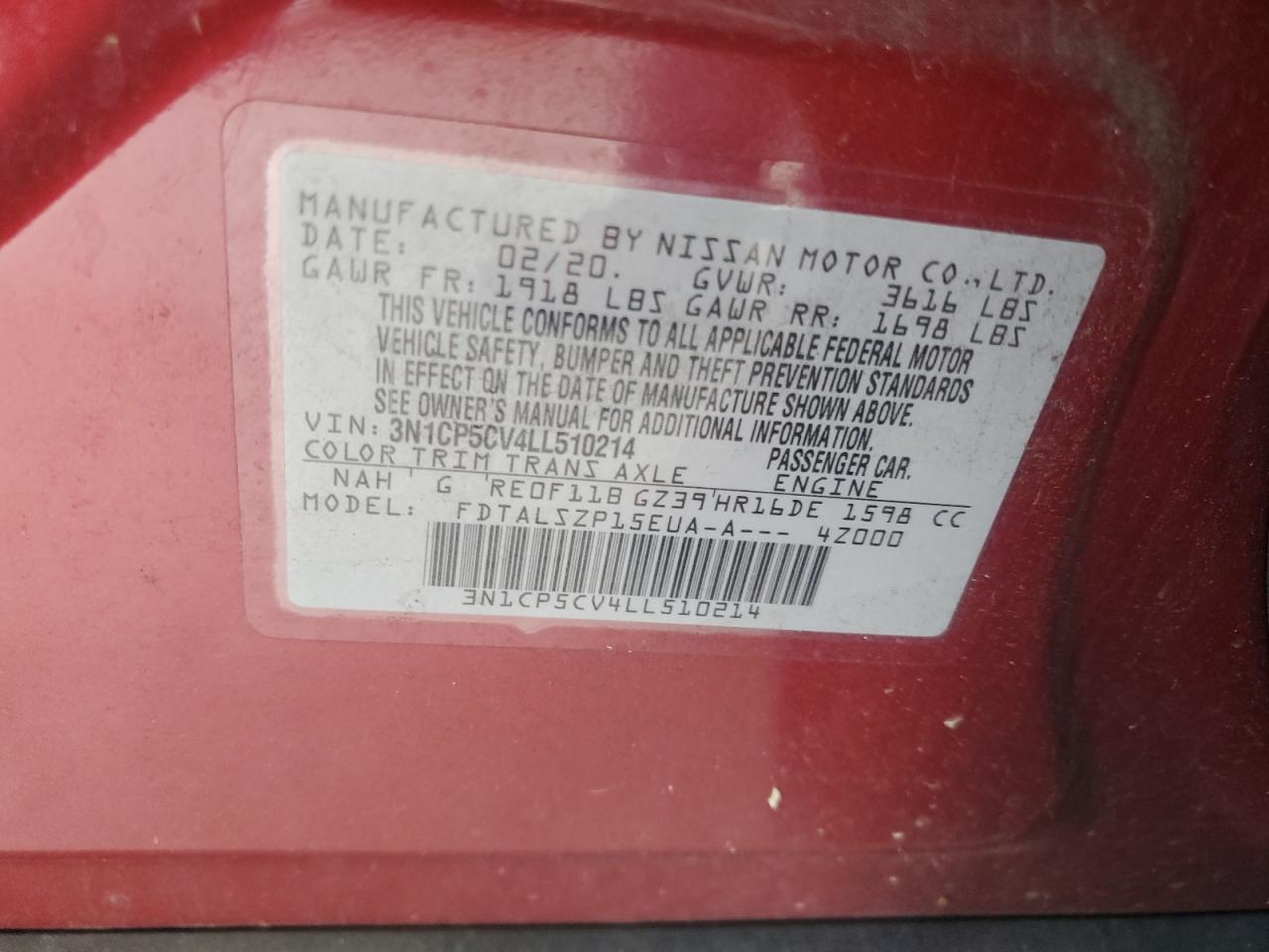 2020 Nissan Kicks Sv VIN: 3N1CP5CV4LL510214 Lot: 57652855