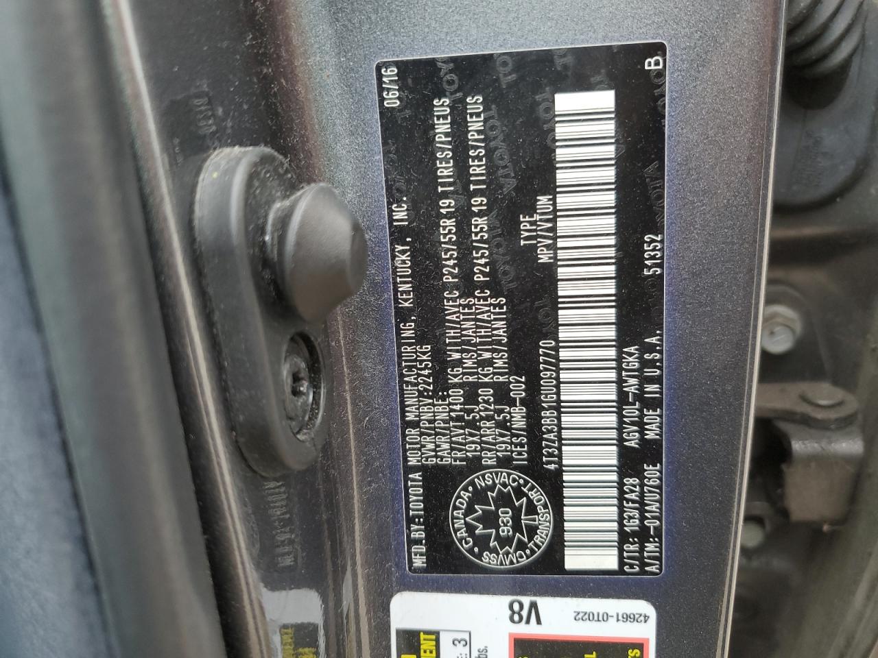 4T3ZA3BB1GU097770 TOYOTA VENZA 2016