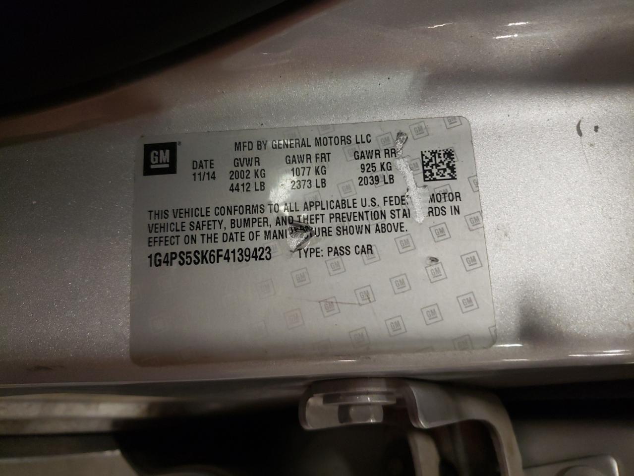 2015 Buick Verano VIN: 1G4PS5SK6F4139423 Lot: 56801885