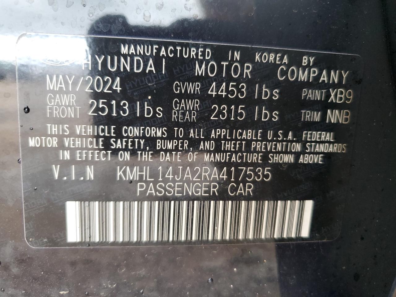 2024 Hyundai Sonata Sel VIN: KMHL14JA2RA417535 Lot: 57665385