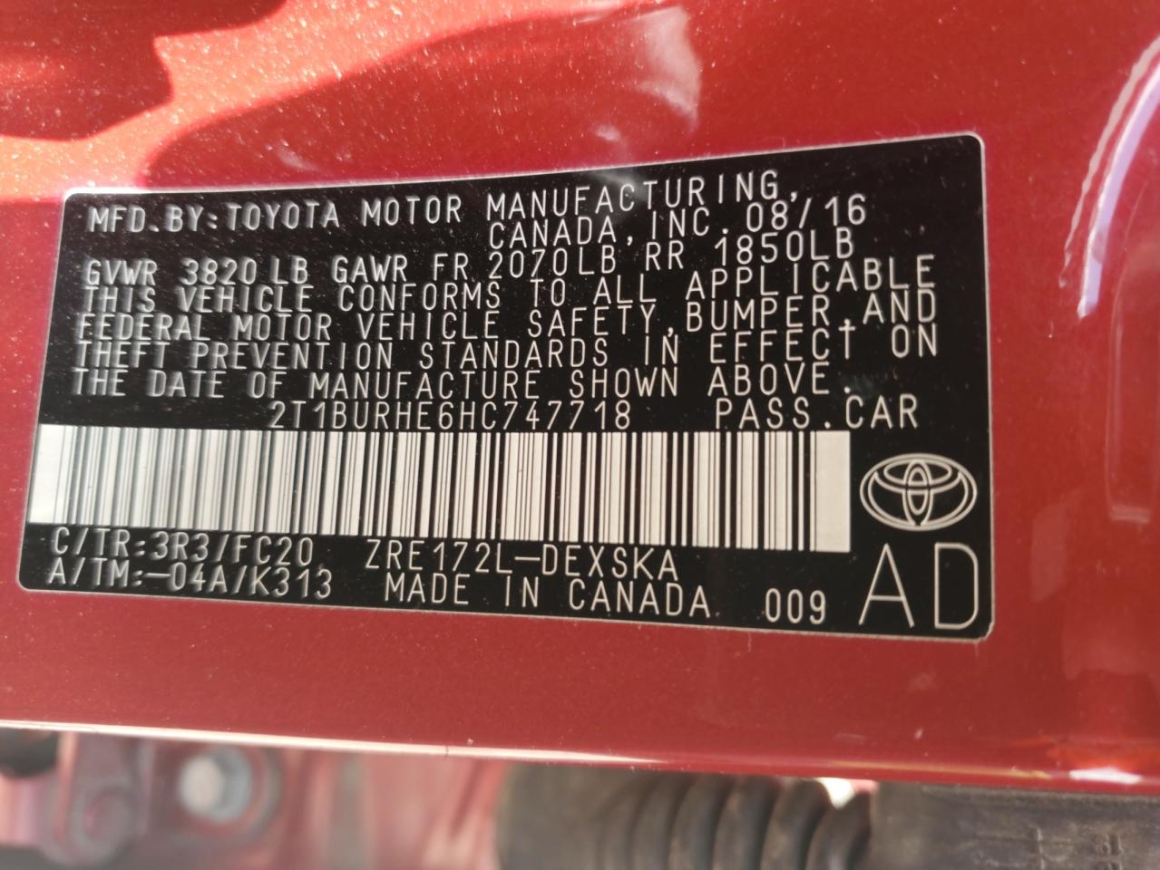 2T1BURHE6HC747718 TOYOTA COROLLA 2017