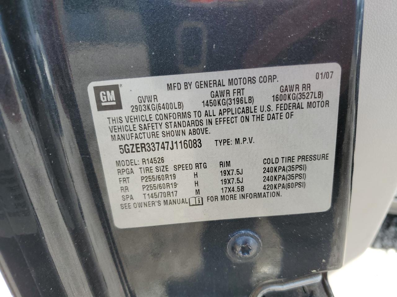 2007 Saturn Outlook Special VIN: 5GZER33747J116083 Lot: 57983325