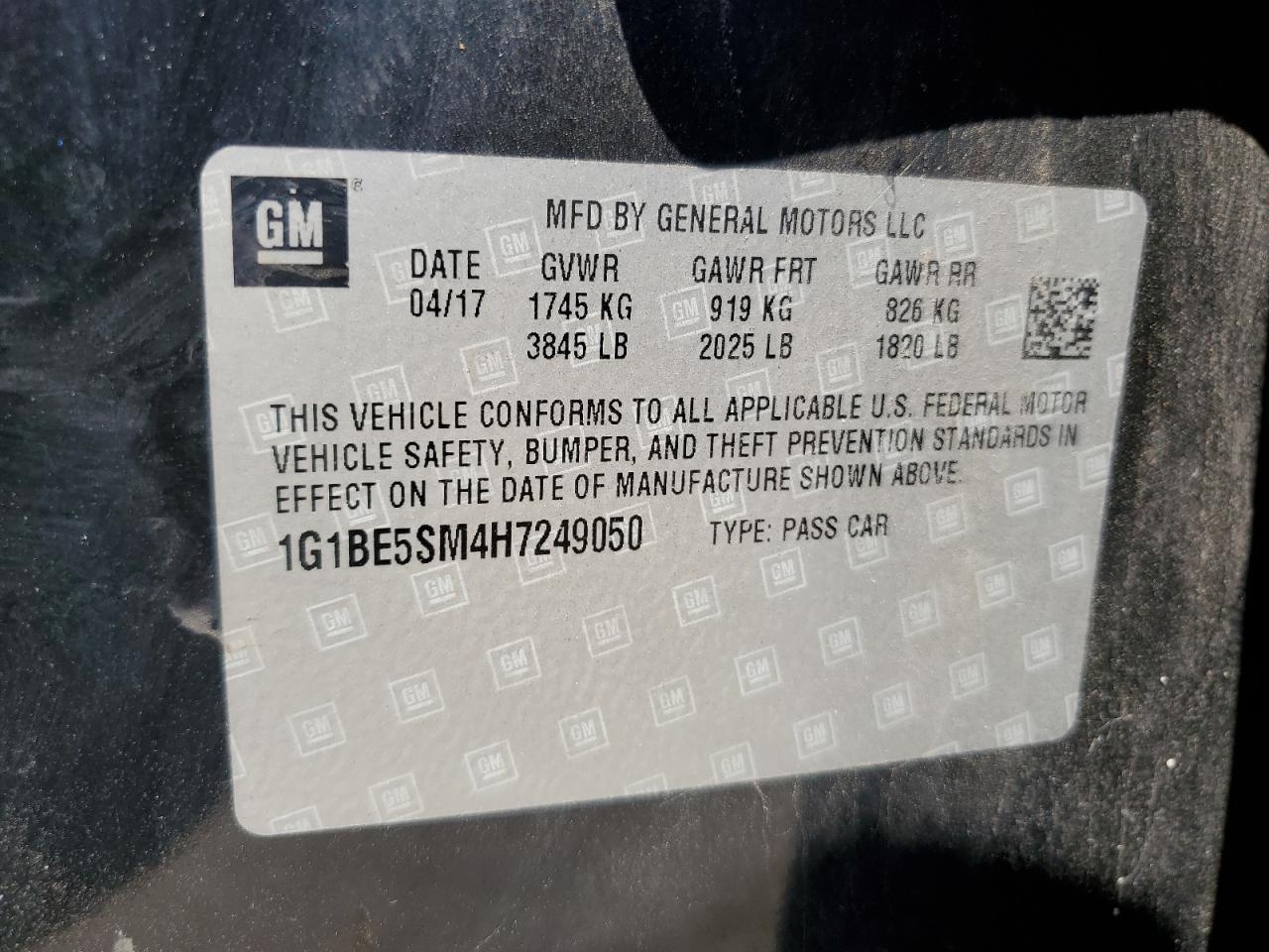 2017 Chevrolet Cruze Lt VIN: 1G1BE5SM4H7249050 Lot: 56249045