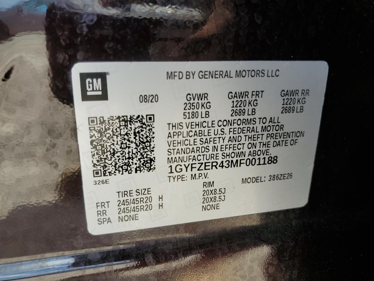 2021 Cadillac Xt4 Sport VIN: 1GYFZER43MF001188 Lot: 56432615