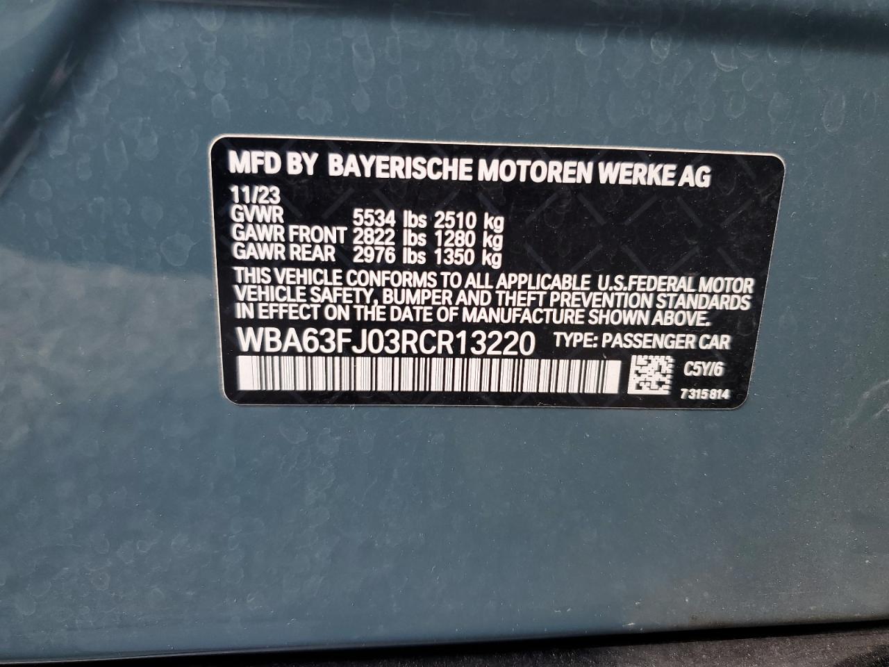 2024 BMW 540 Xi VIN: WBA63FJ03RCR13220 Lot: 56892445