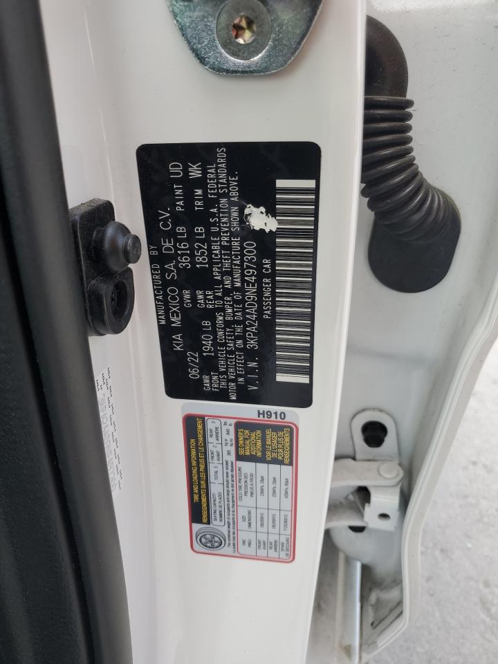 2022 Kia Rio Lx VIN: 3KPA24AD9NE497300 Lot: 57107585