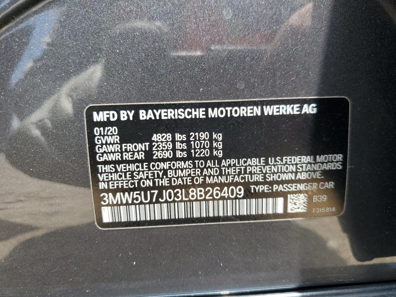 2020 BMW M340I VIN: 3MW5U7J03L8B26409 Lot: 56060805