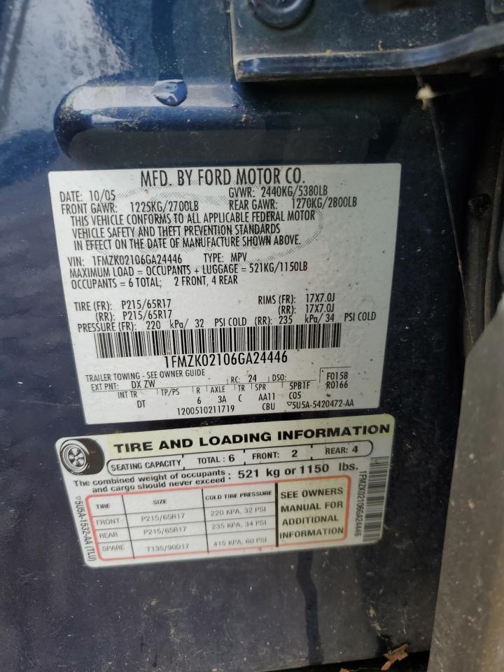 2006 Ford Freestyle Sel VIN: 1FMZK02106GA24446 Lot: 56291755