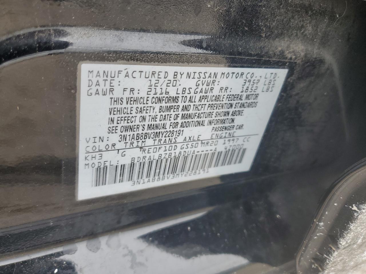 3N1AB8BV3MY228191 NISSAN SENTRA 2021
