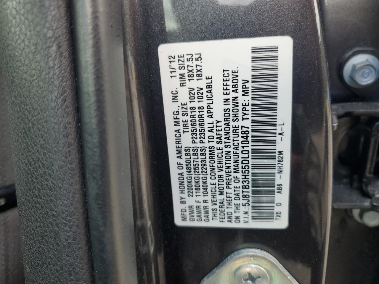 2013 Acura Rdx Technology VIN: 5J8TB3H55DL010487 Lot: 56291195
