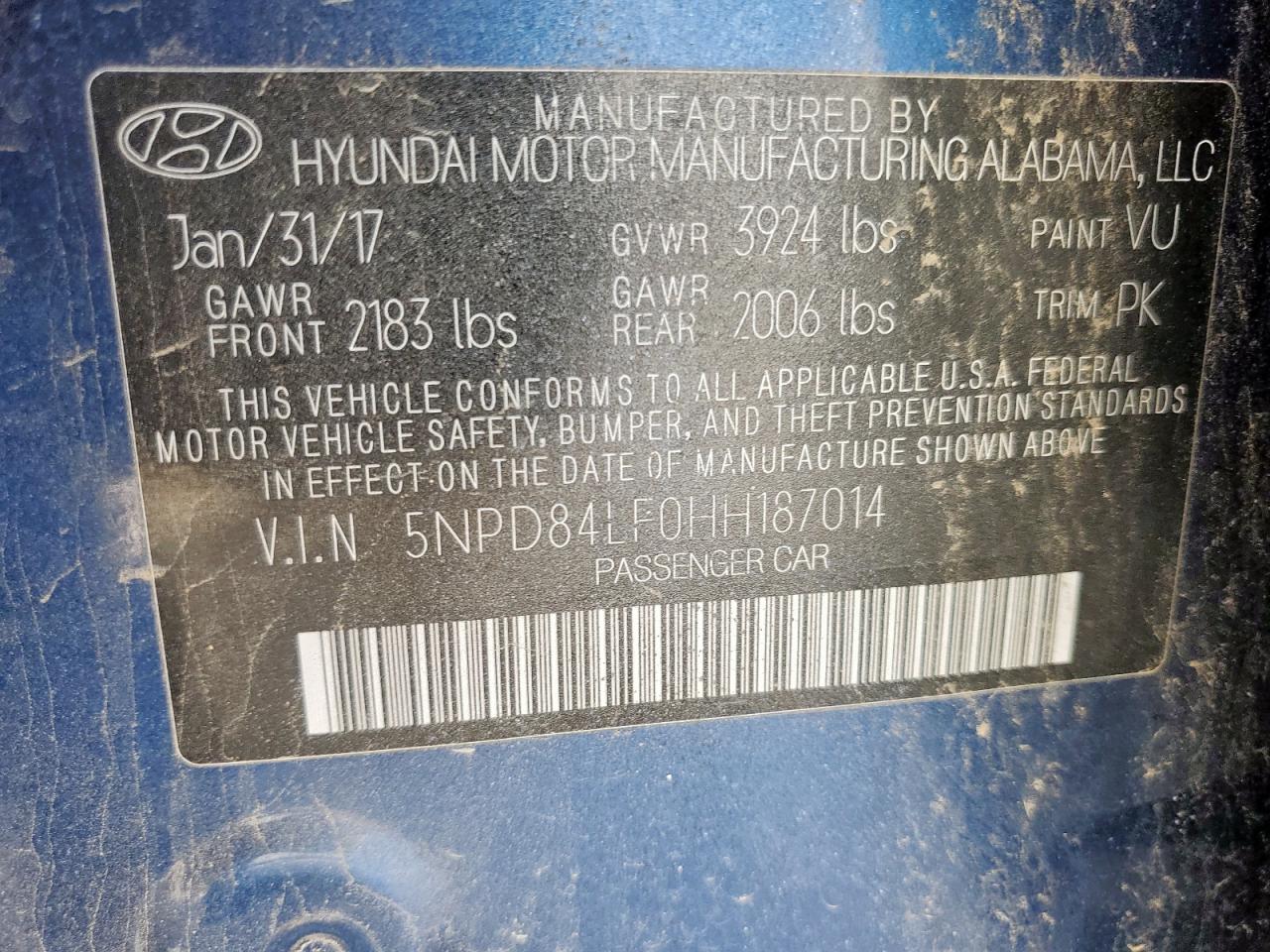 5NPD84LF0HH187014 HYUNDAI ELANTRA 2017