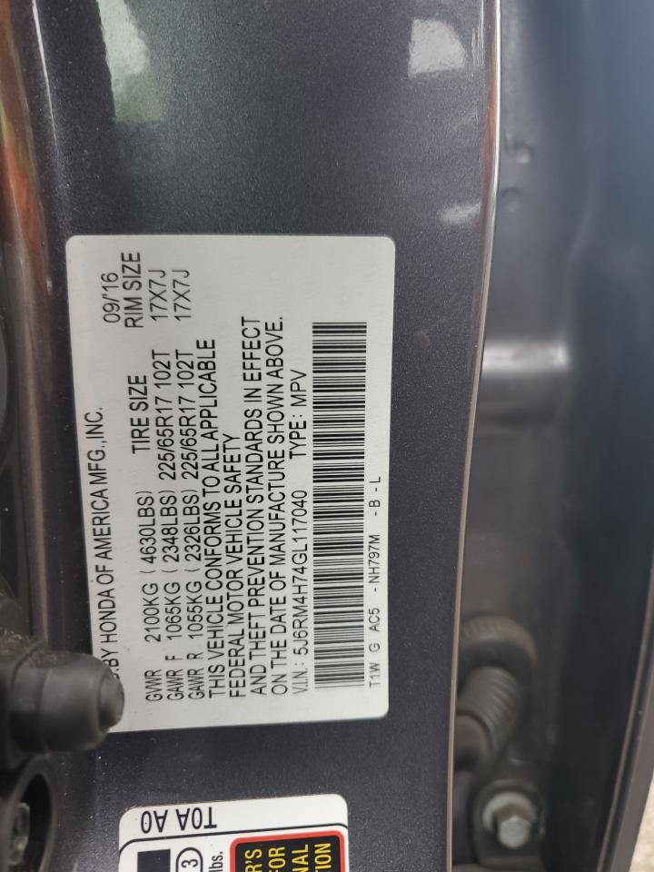 5J6RM4H74GL117040 HONDA CRV 2016