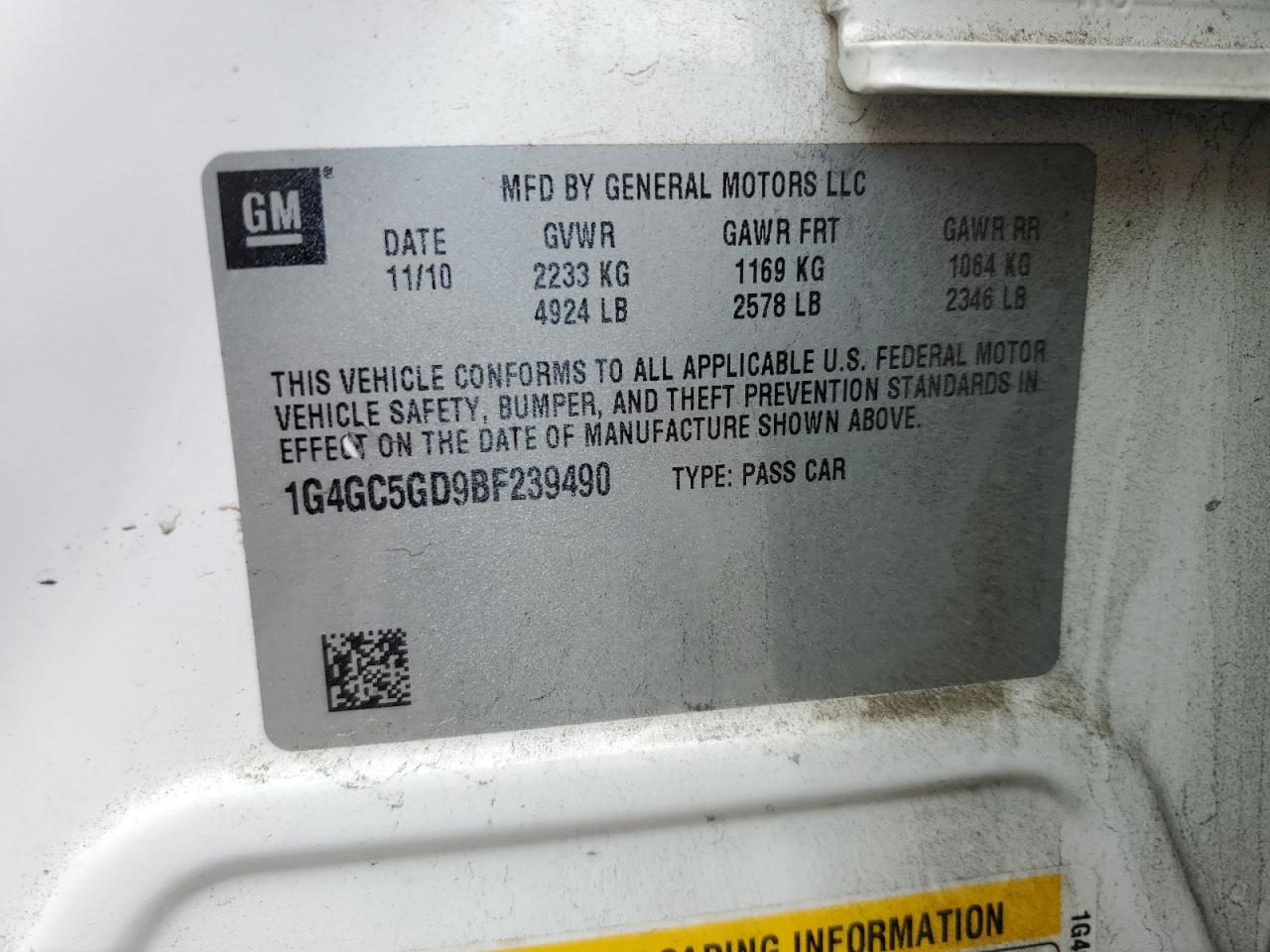 2011 Buick Lacrosse Cxl VIN: 1G4GC5GD9BF239490 Lot: 56916995