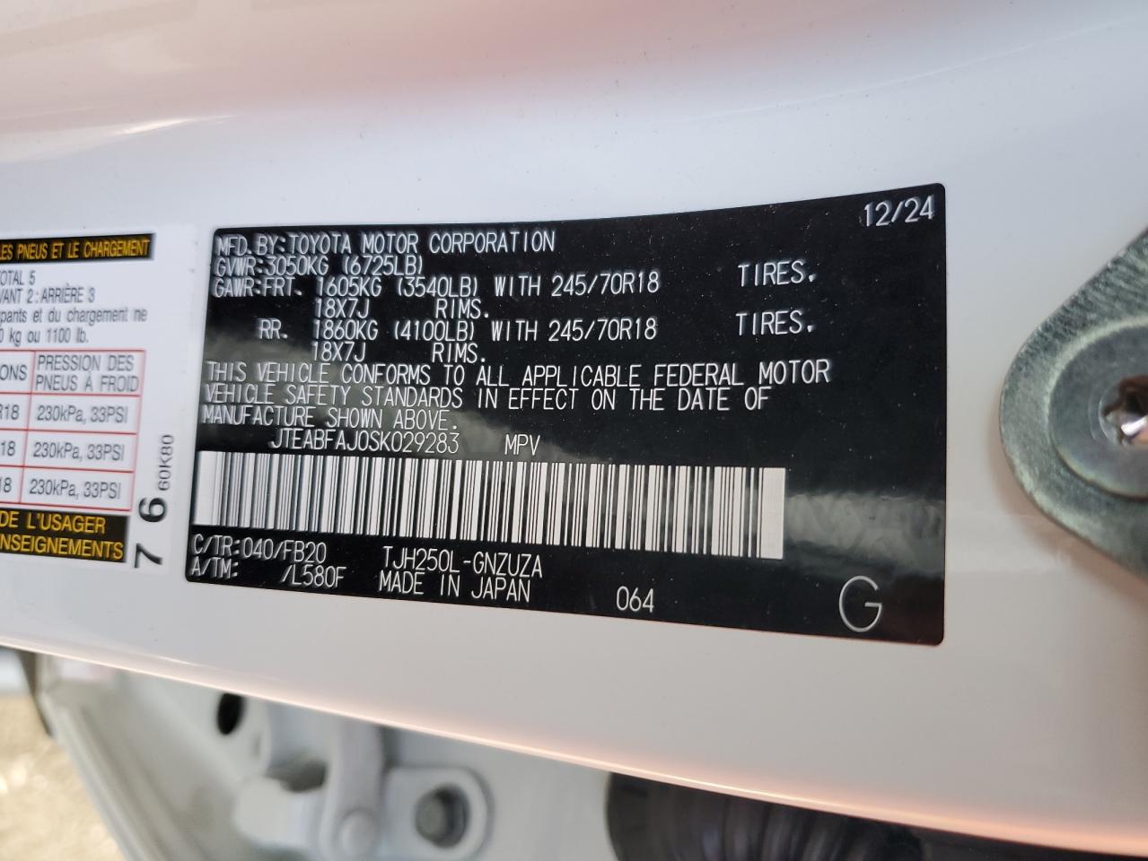 2025 Toyota Land Cruiser Base VIN: JTEABFAJ0SK029283 Lot: 56642275