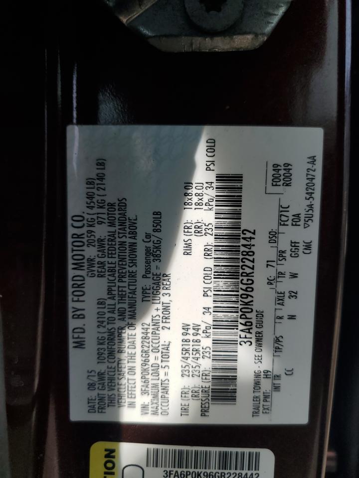 2016 Ford Fusion Titanium VIN: 3FA6P0K96GR228442 Lot: 58407565