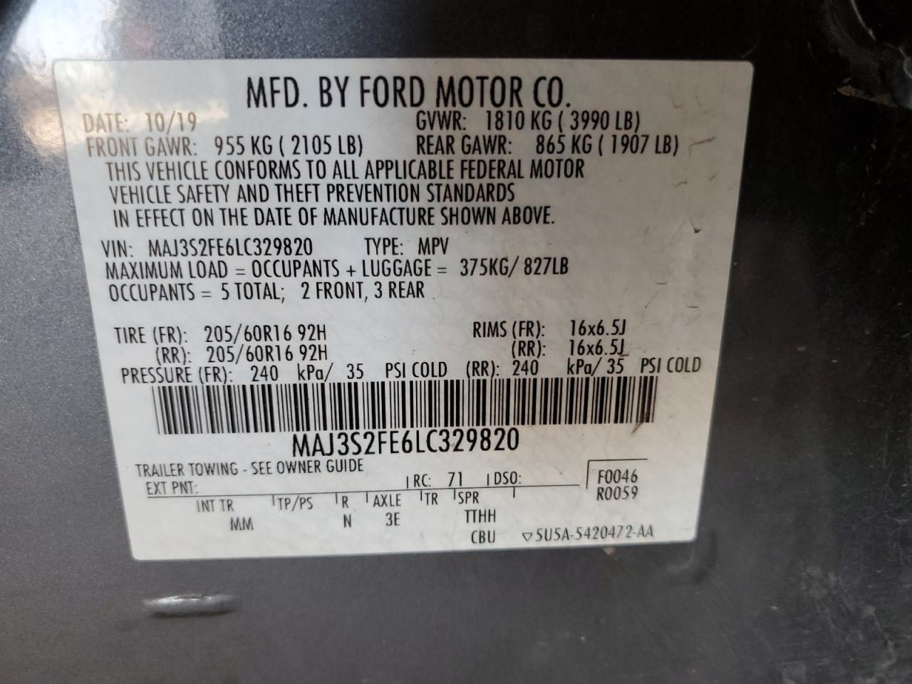 MAJ3S2FE6LC329820 FORD ECOSPORT 2020
