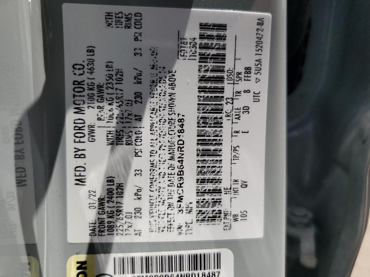 2022 Ford Bronco Sport Big Bend VIN: 3FMCR9B64NRD18487 Lot: 56687505