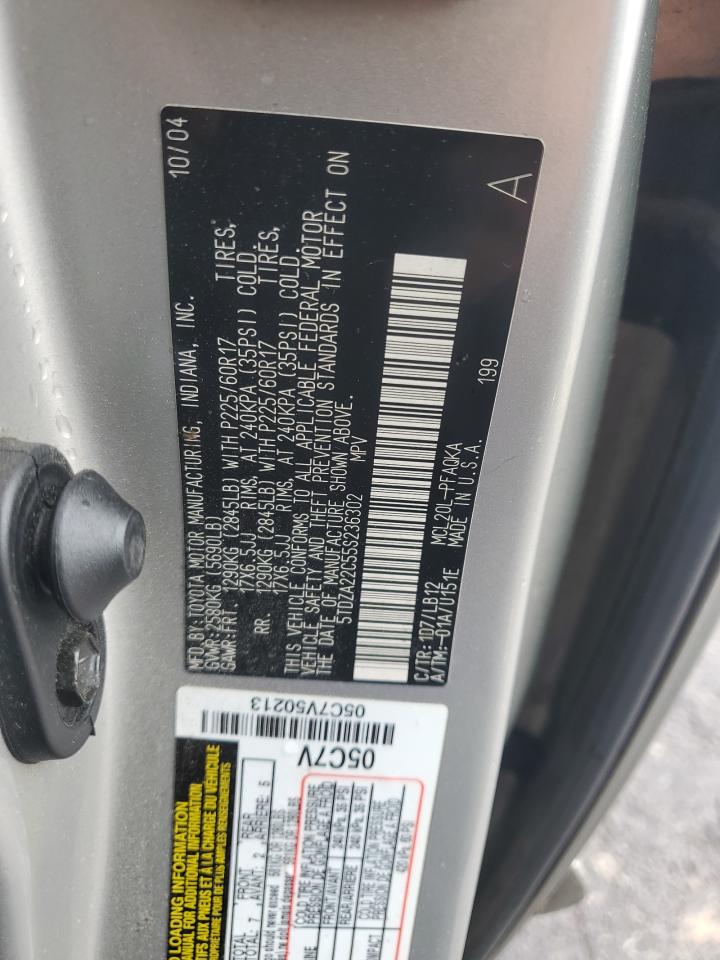 2005 Toyota Sienna Xle VIN: 5TDZA22C55S236302 Lot: 57027755