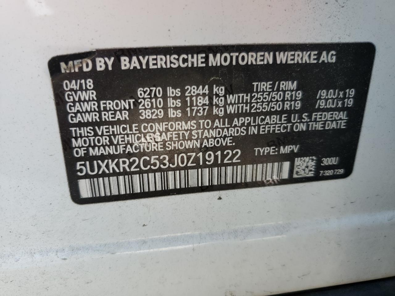 2018 BMW X5 Sdrive35I VIN: 5UXKR2C53J0Z19122 Lot: 57333215
