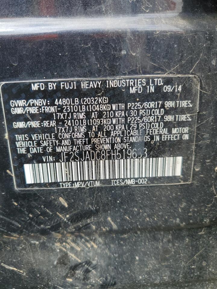 2015 Subaru Forester 2.5I Premium VIN: JF2SJADC8FH519633 Lot: 56908535